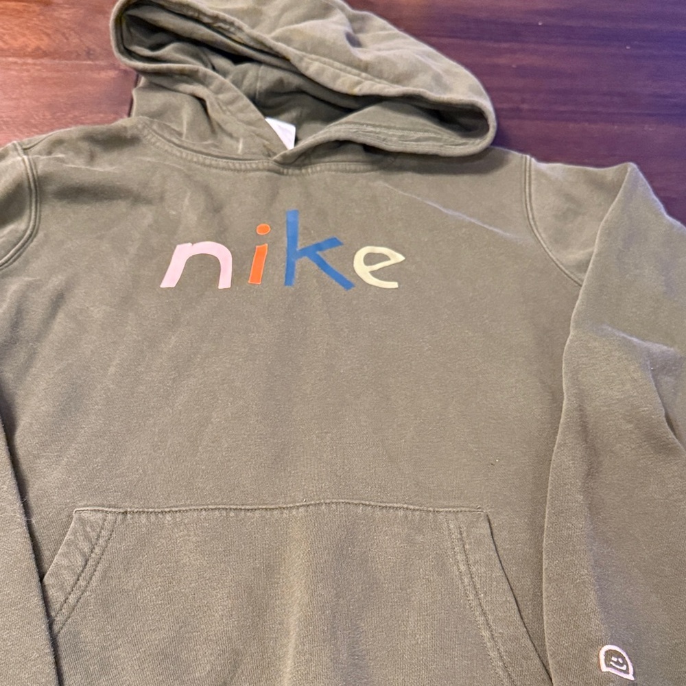 Nike Olive Hoodie with Colorful Logo